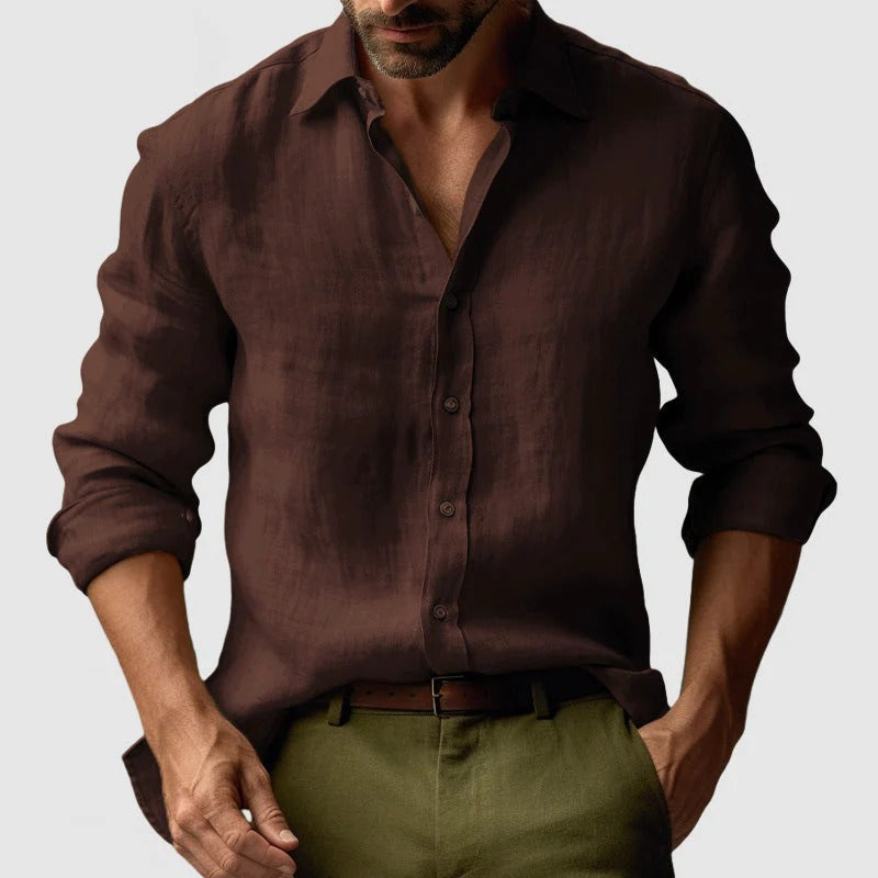 Axel | Men's Linen Shirt Cream Long Sleeve Button Up