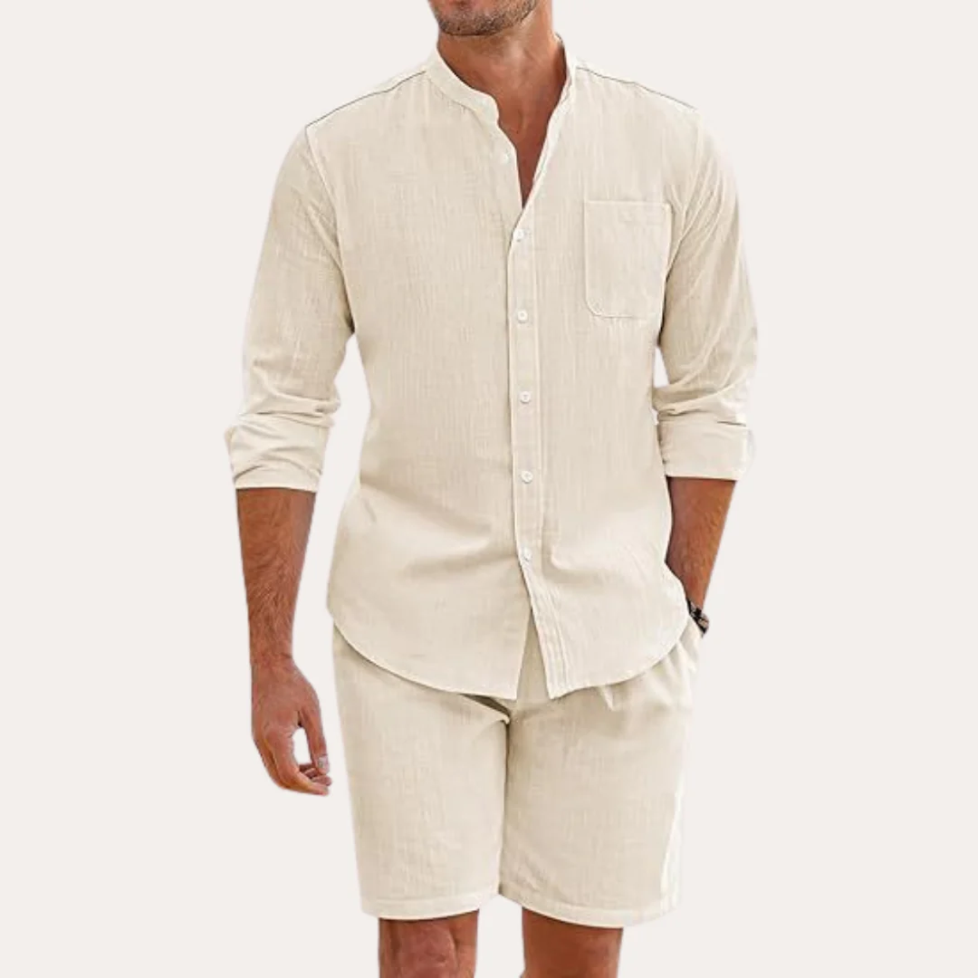 Rowan | Men's Linen Shirt Cream Long Sleeve Button Up