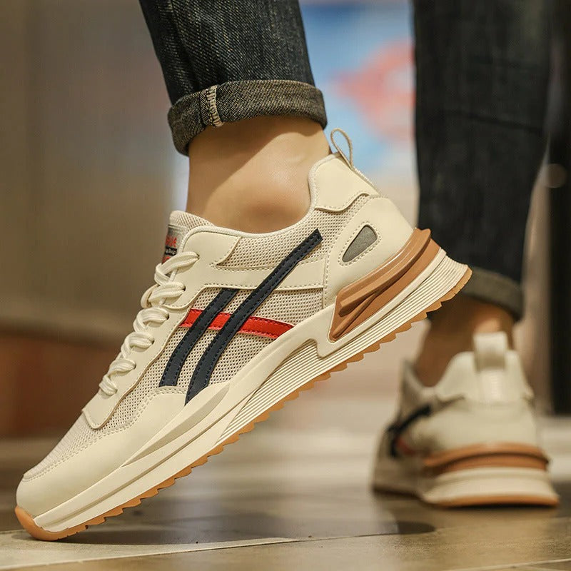 Bram | Men's Cream Navy Mesh Lace Up Runner Sneaker