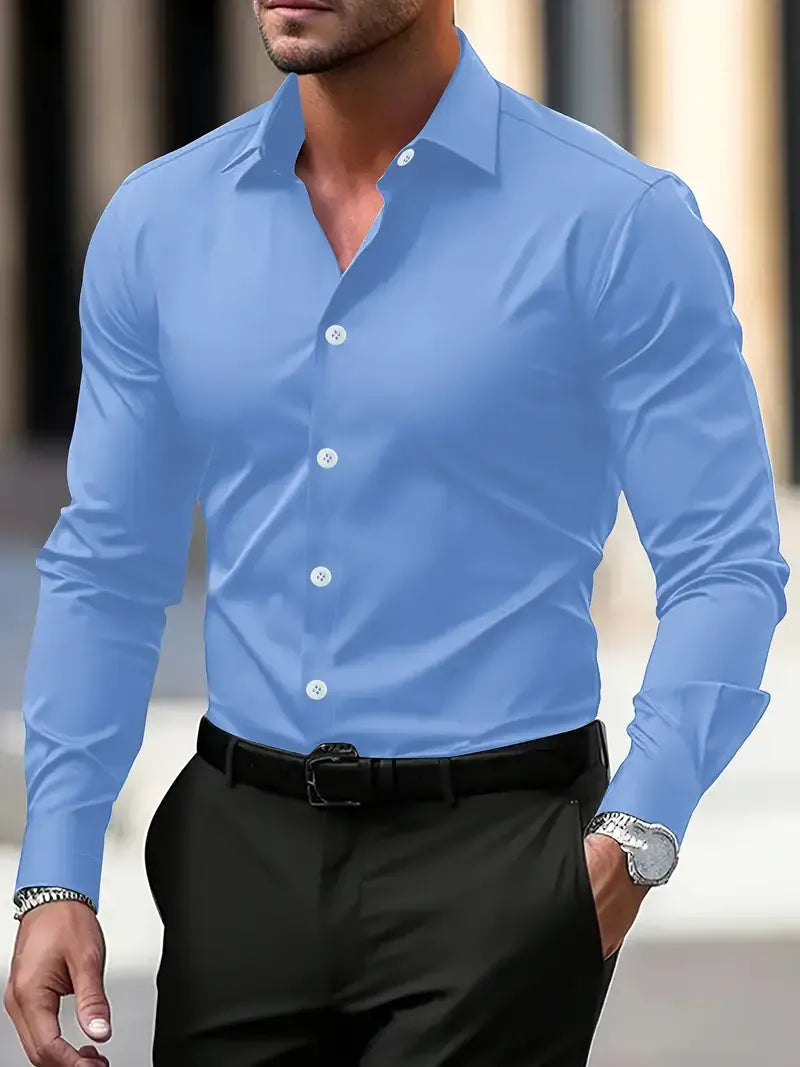 Axel | Men's Dress Shirt Light Blue Long Sleeve Pocket