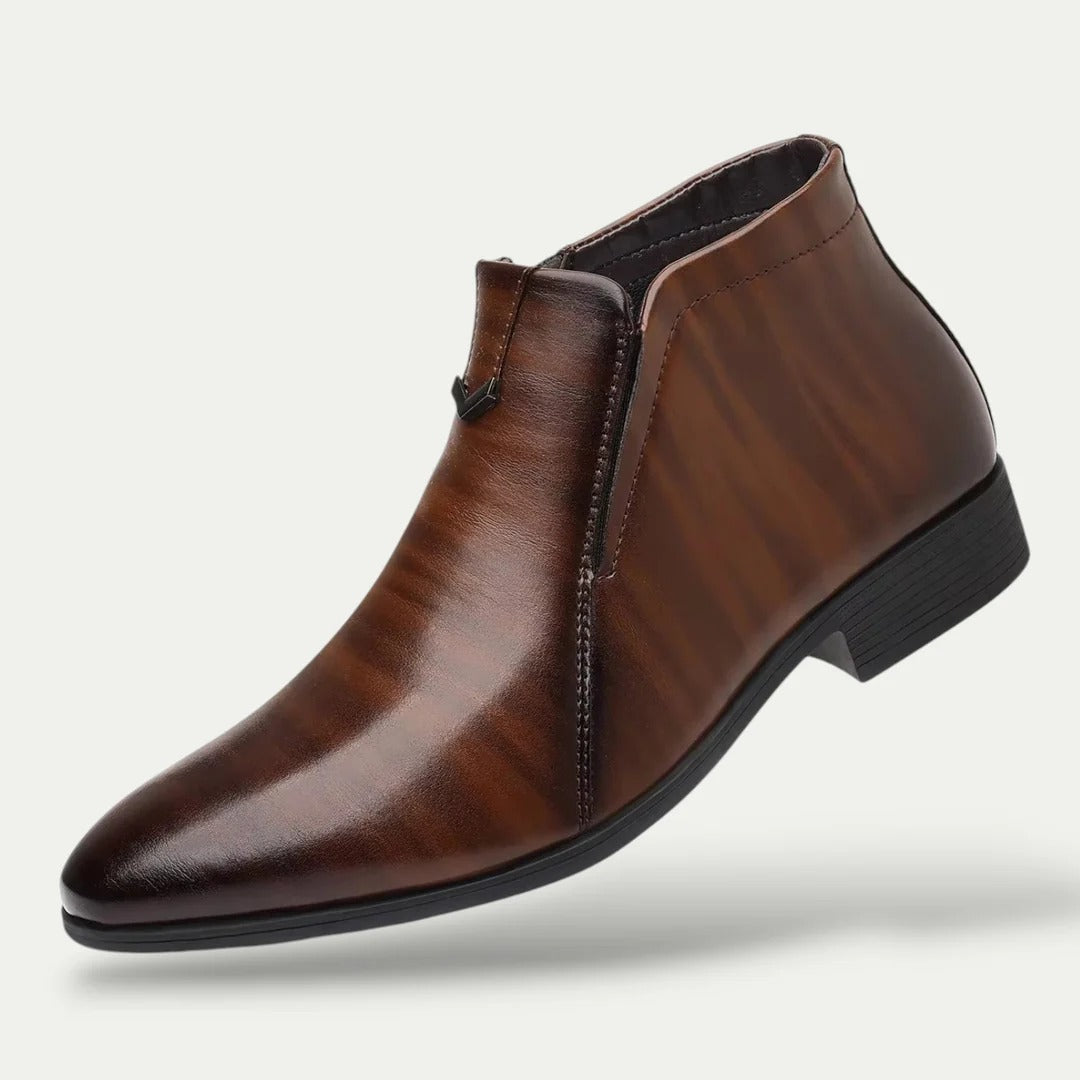 Axel | Men's Leather Ankle Boots Brown Zip Up Dress Shoes
