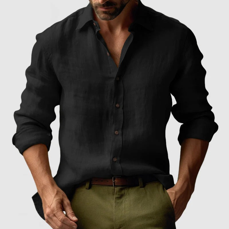 Axel | Men's Linen Shirt Cream Long Sleeve Button Up