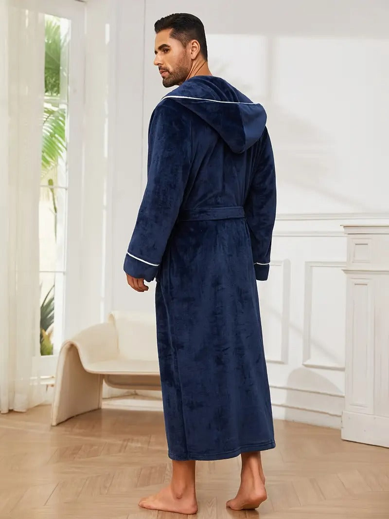 Voss | Men's Hooded Velour Robe Gray Long Sleeve