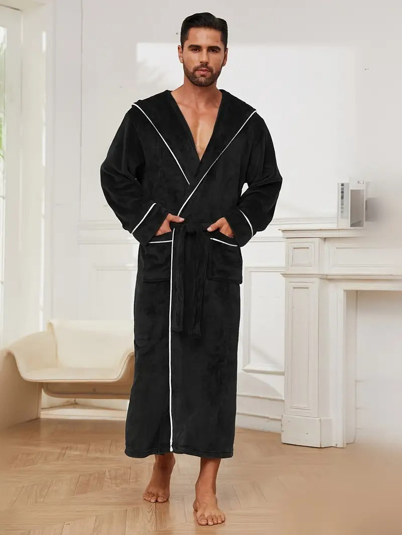 Voss | Men's Hooded Velour Robe Gray Long Sleeve