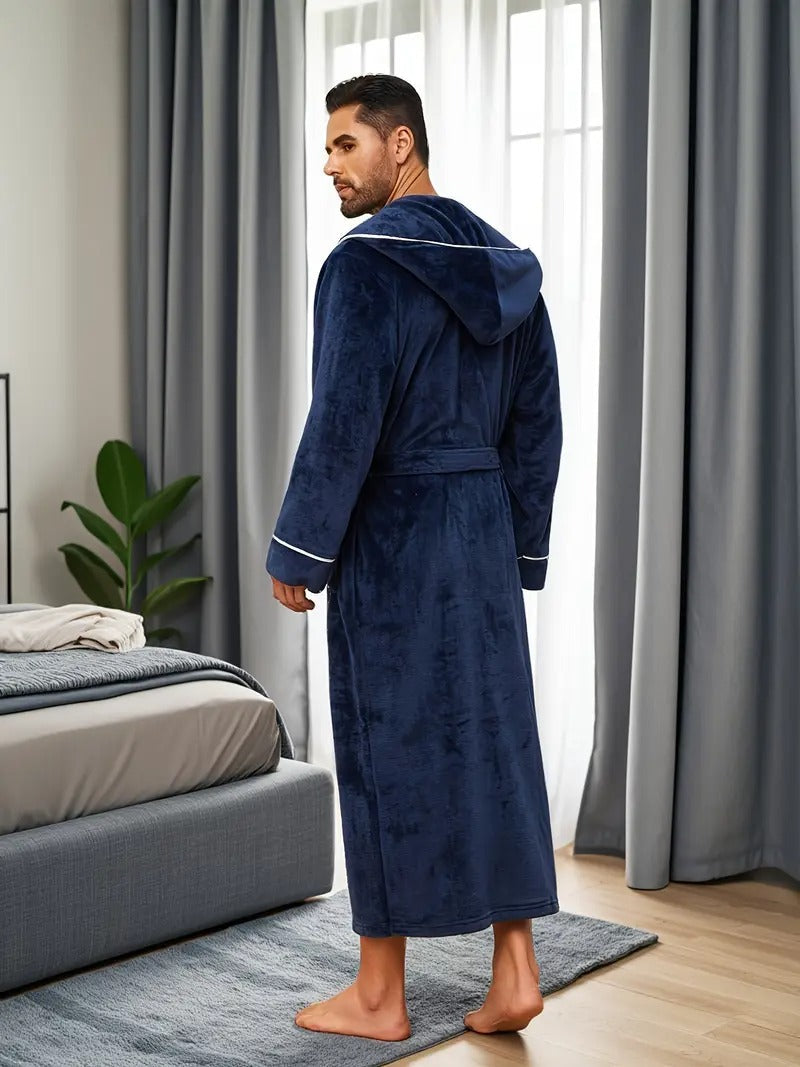 Jude | Men's Hooded Fleece Robe Black Long Bathrobe