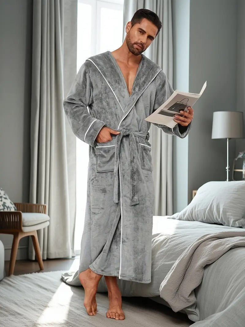 Jude | Men's Hooded Fleece Robe Black Long Bathrobe