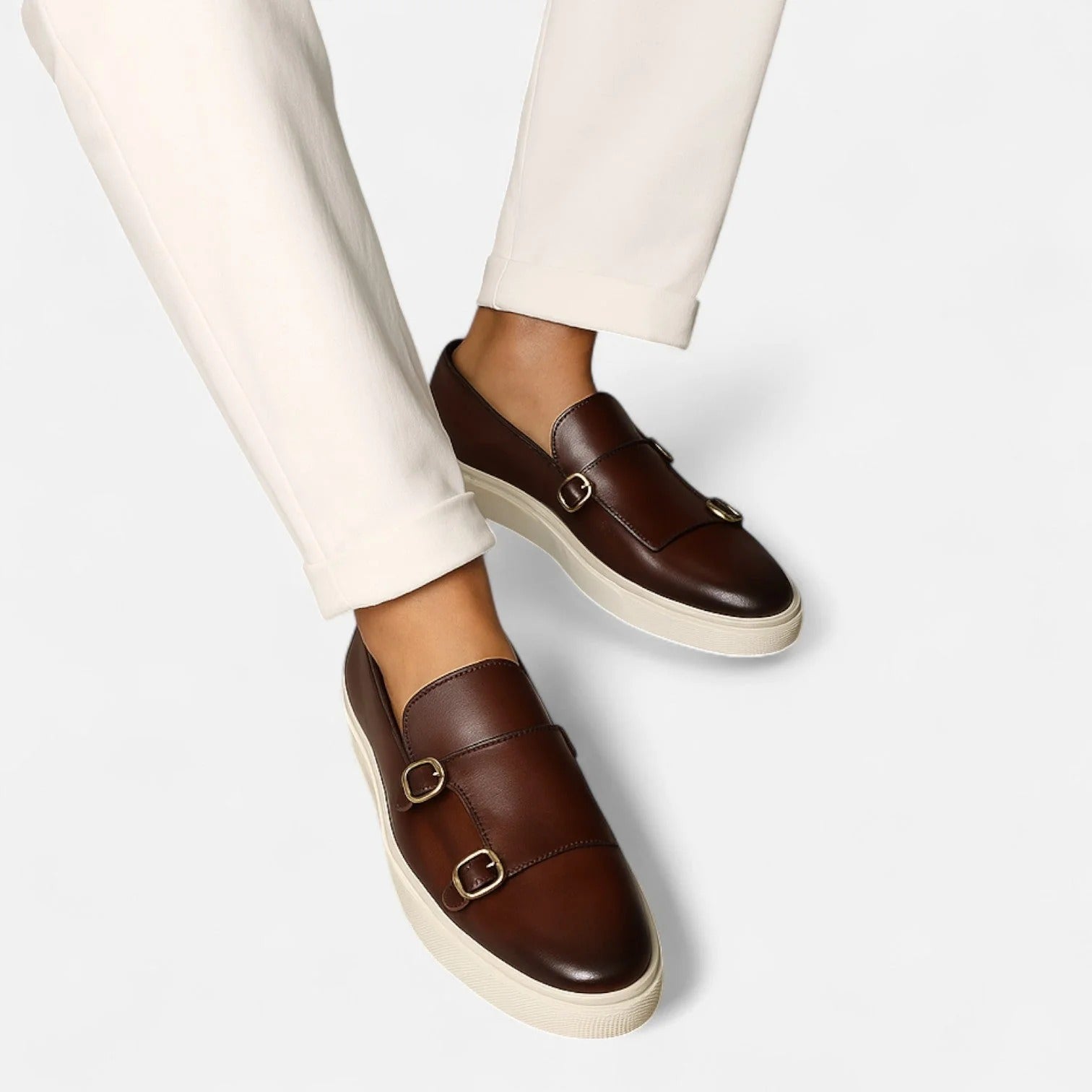 Axel | Men's Double Monk Strap Loafers Brown Leather