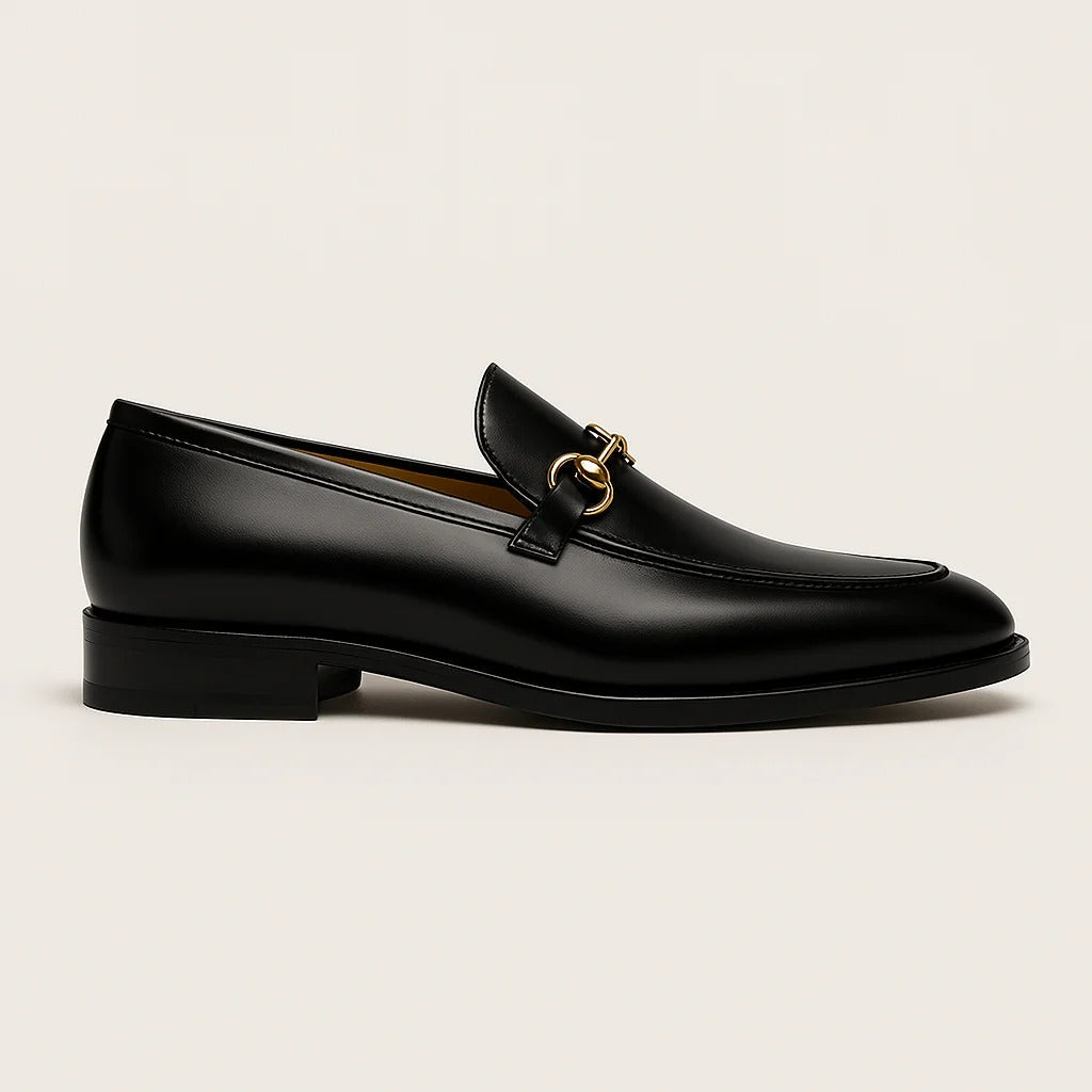 Voss | Men's Leather Horsebit Loafer Black Gold Hardware