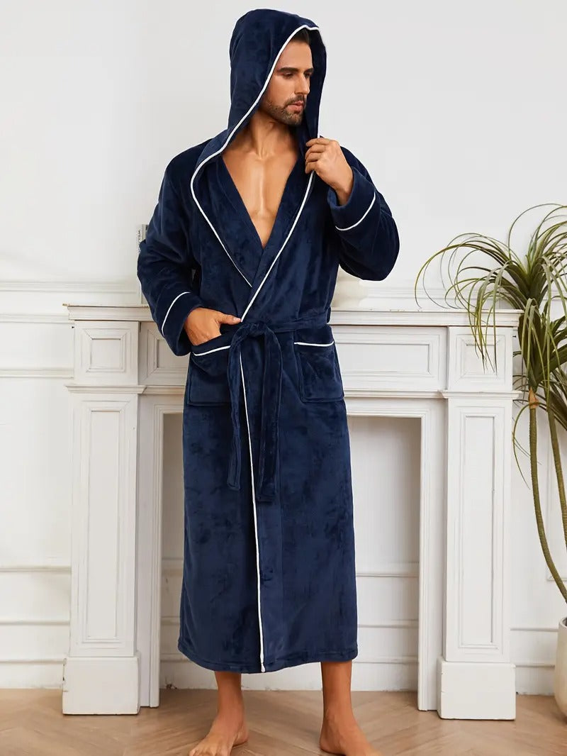 Voss | Men's Hooded Velour Robe Gray Long Sleeve