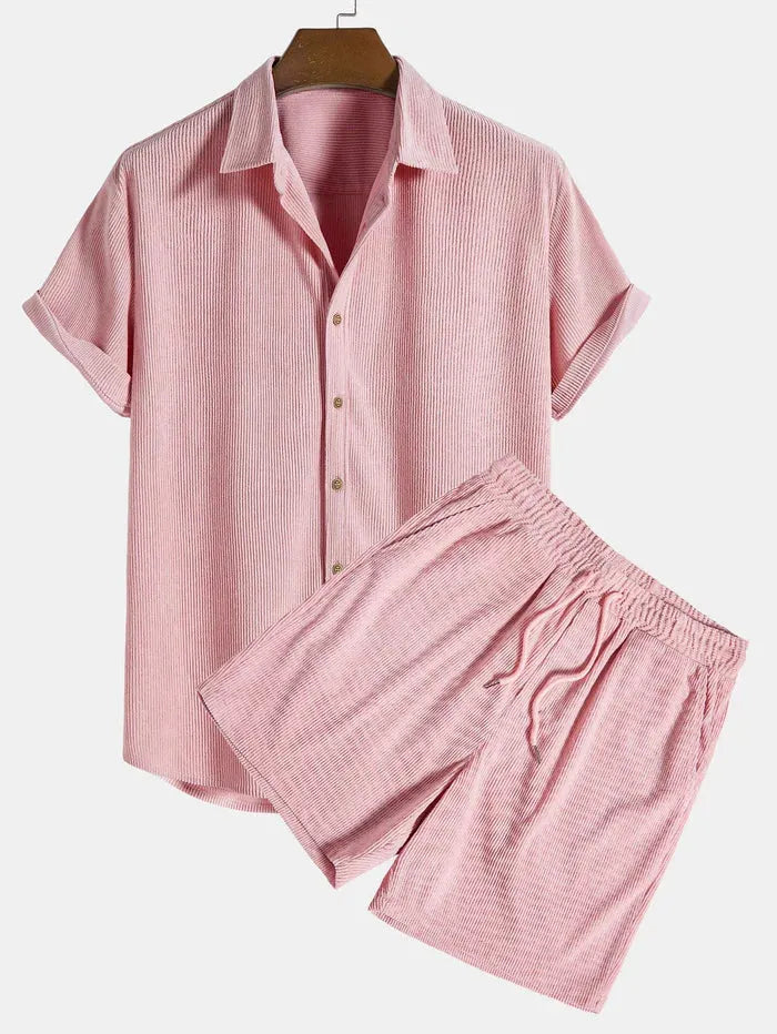 Bram | Men's Linen Shirt Shorts Set Sage Green Casual