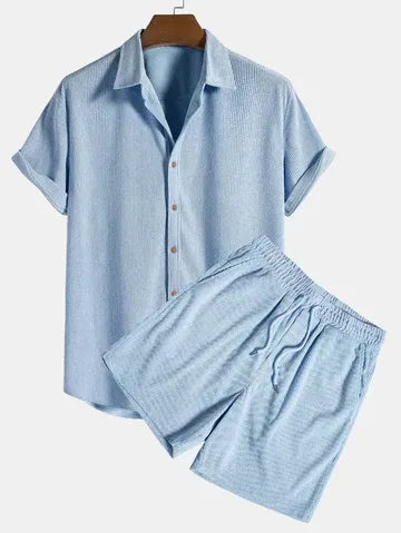 Bram | Men's Linen Shirt Shorts Set Sage Green Casual