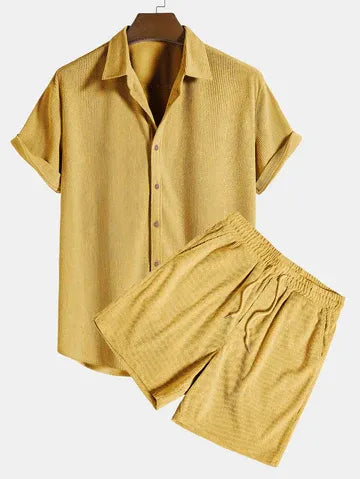 Bram | Men's Casual Linen Shirt Shorts Set Sage Green