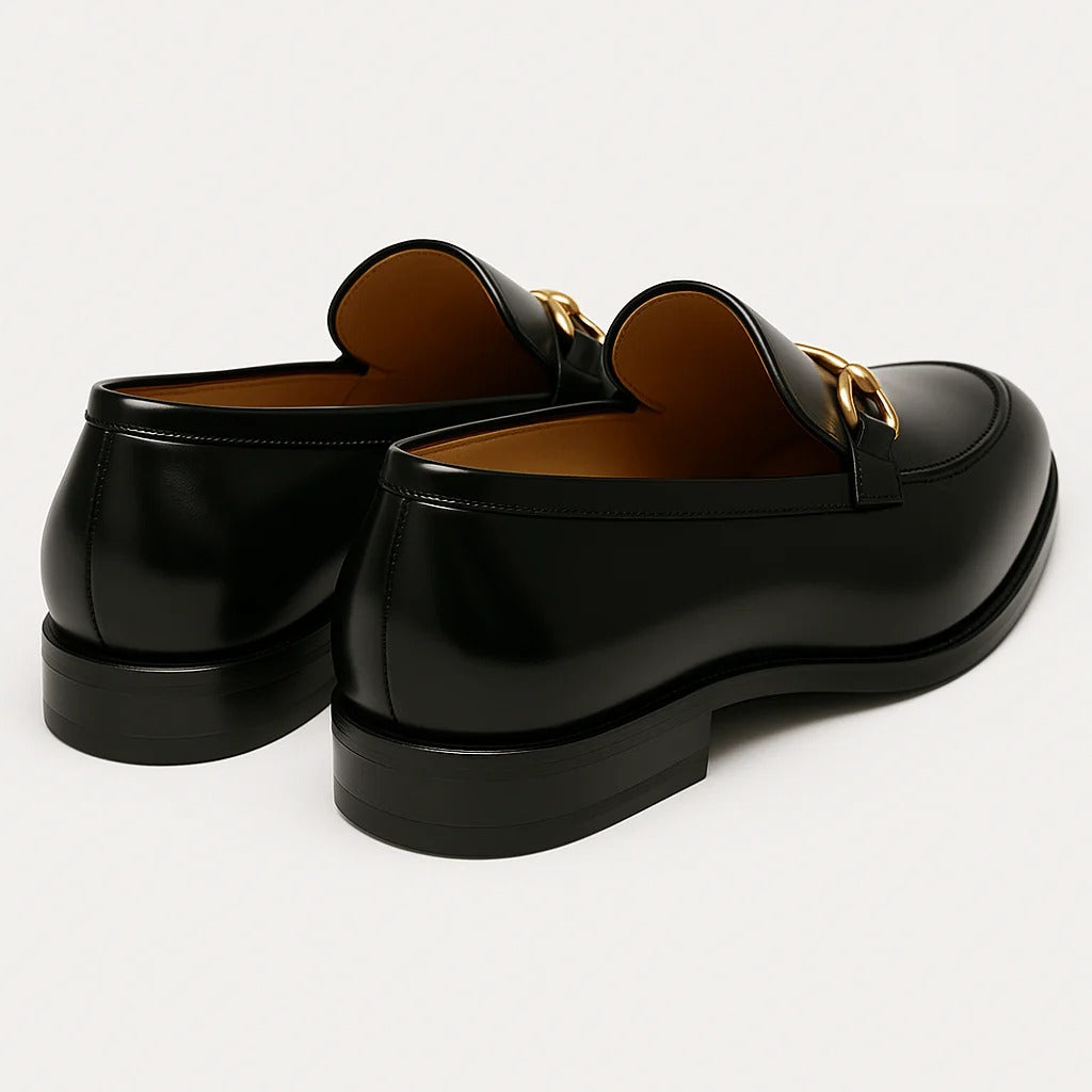 Voss | Men's Leather Horsebit Loafer Black Gold Hardware