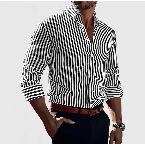 Bram | Men's Striped Button Up Shirt Blue White