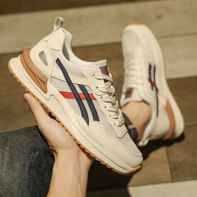 Bram | Men's Cream Navy Mesh Lace Up Runner Sneaker