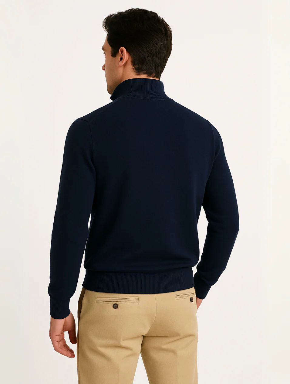 Axel | Men's Quarter Zip Sweater Cream Ribbed Collar
