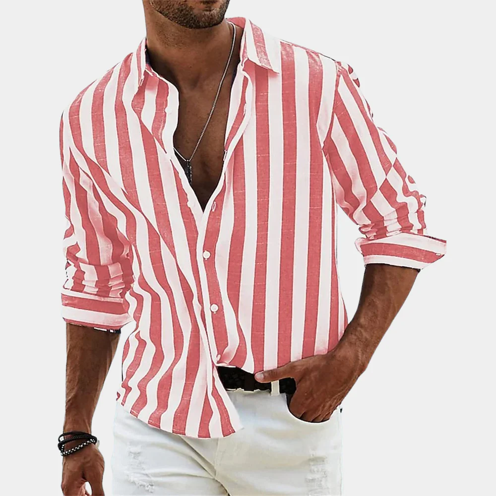 Beau | Men's Linen Striped Button Up Shirt Sage Green