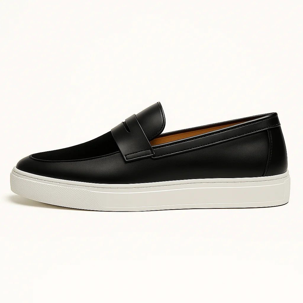 Tate | Men's Casual Loafer Moccasin Black White Sole