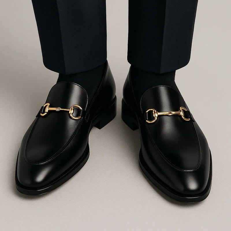 Voss | Men's Leather Horsebit Loafer Black Gold Hardware