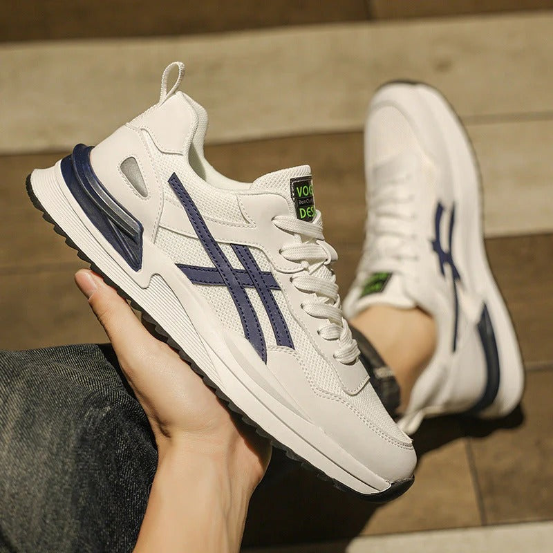 Bram | Men's Cream Navy Mesh Lace Up Runner Sneaker