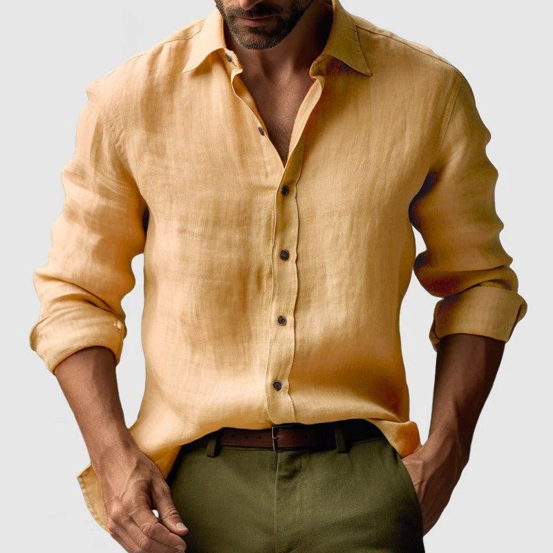 Luca | Men's Linen Shirt Cream Long Sleeve Button Up