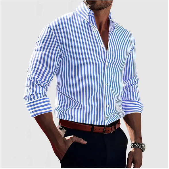 Bram | Men's Striped Button Up Shirt Blue White
