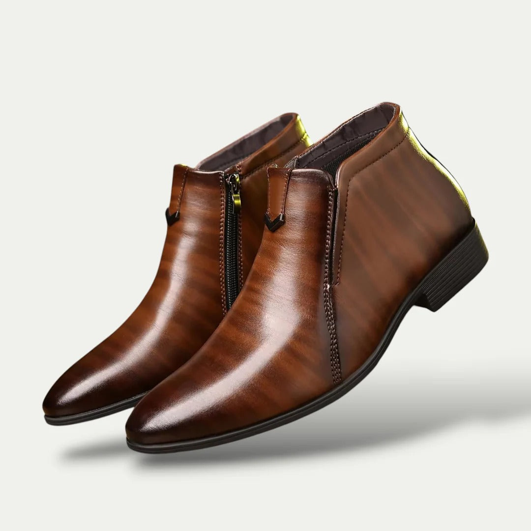 Axel | Men's Leather Ankle Boots Brown Zip Up Dress Shoes