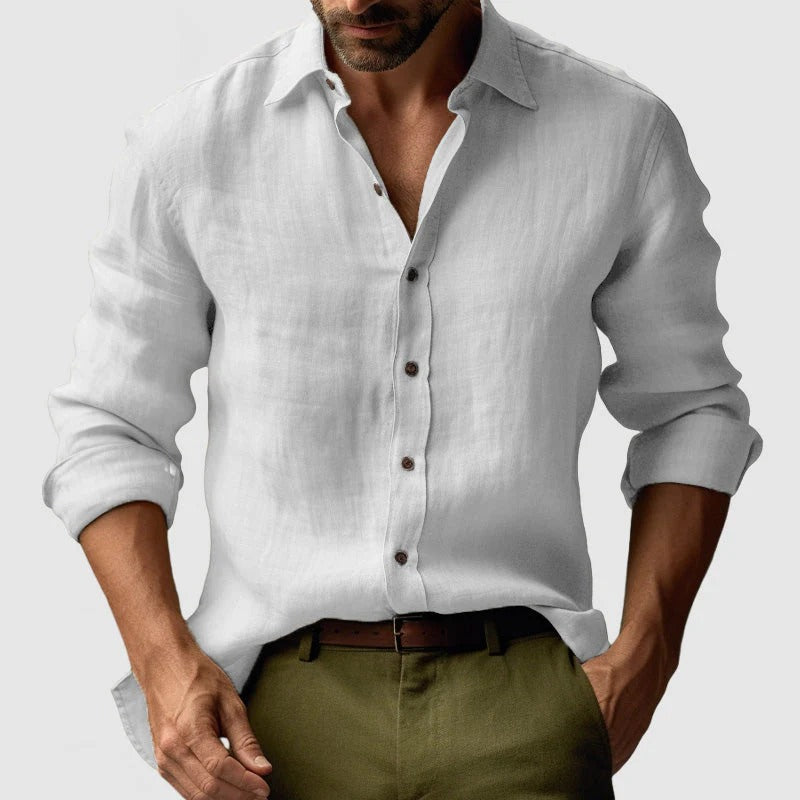 Axel | Men's Linen Shirt Cream Long Sleeve Button Up