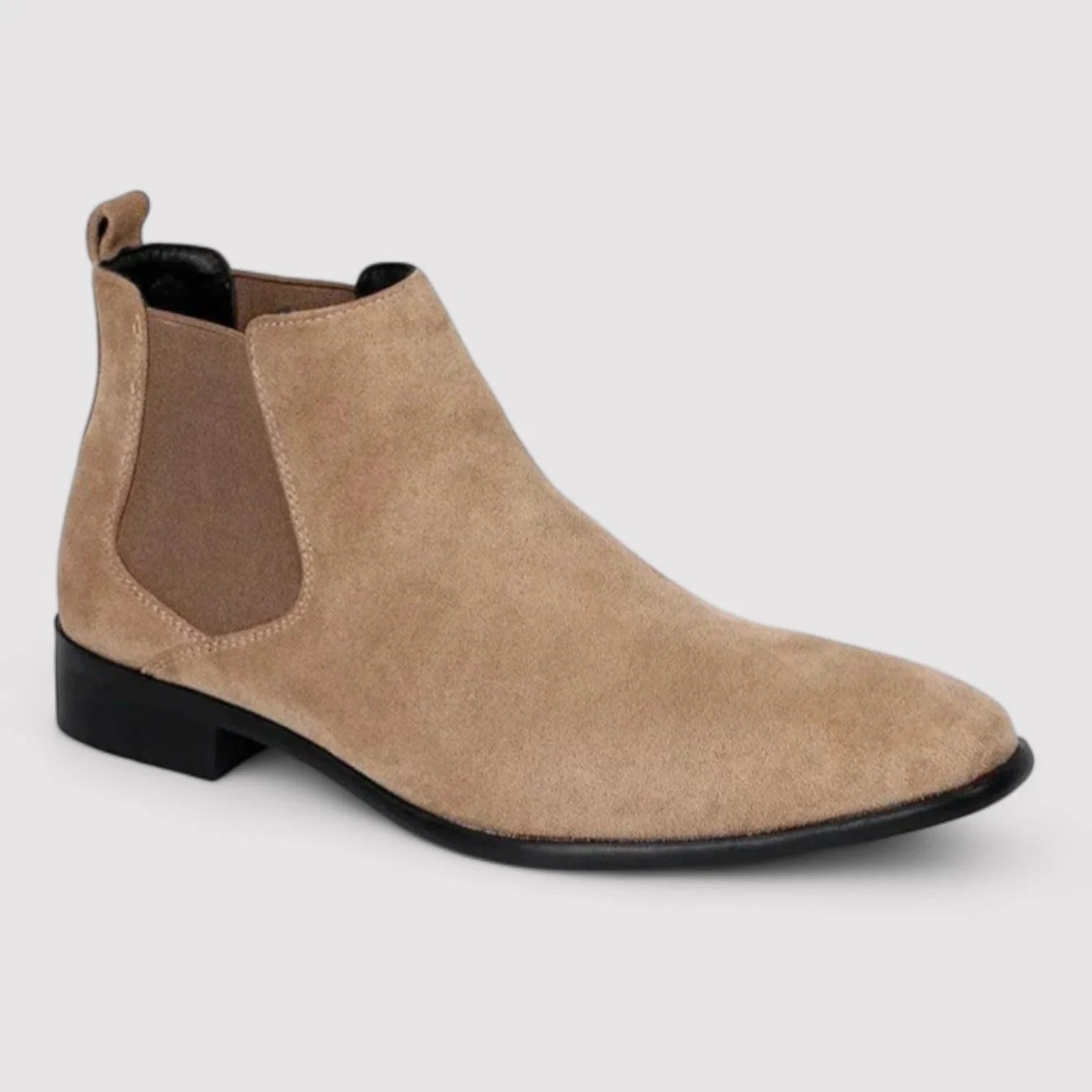 Ines | Men's Suede Chelsea Boots Beige Block Heel