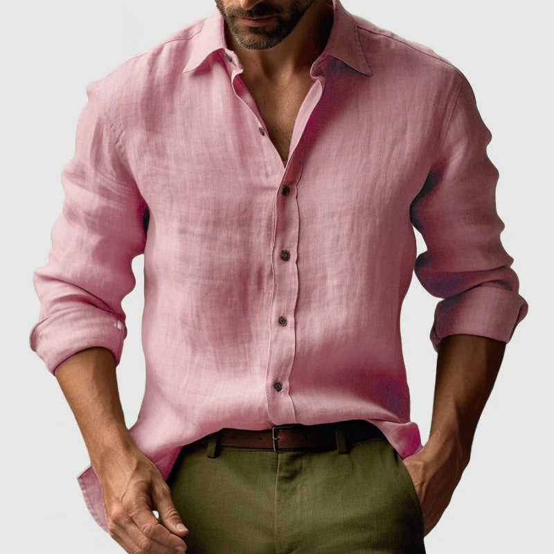 Luca | Men's Linen Shirt Cream Long Sleeve Button Up