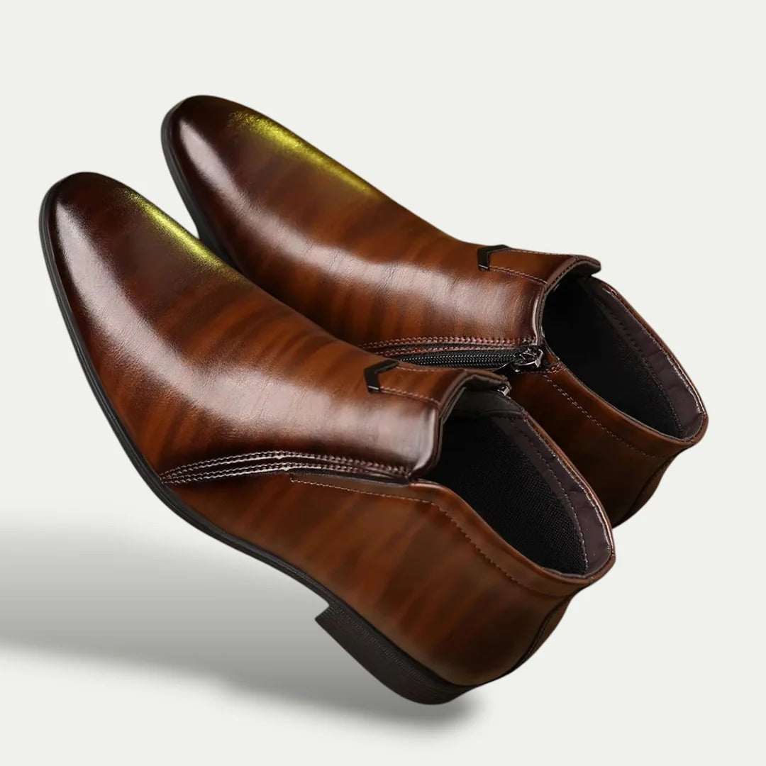 Axel | Men's Leather Ankle Boots Brown Zip Up Dress Shoes