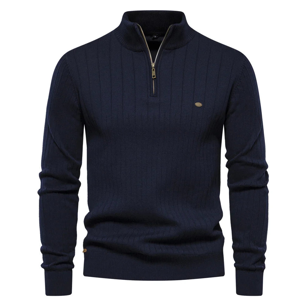 Axel | Men's Quarter Zip Ribbed Sweater Black