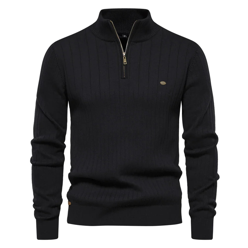 Axel | Men's Quarter Zip Ribbed Sweater Black