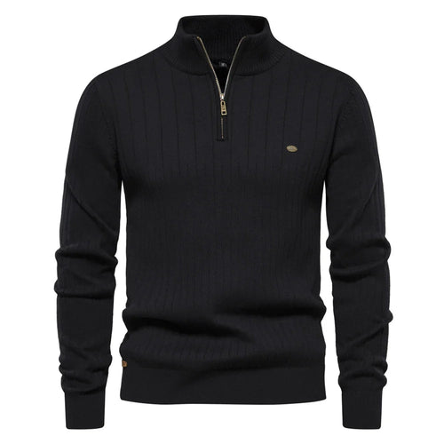 Dama Washington Axel men's quarter zip ribbed sweater black - front view