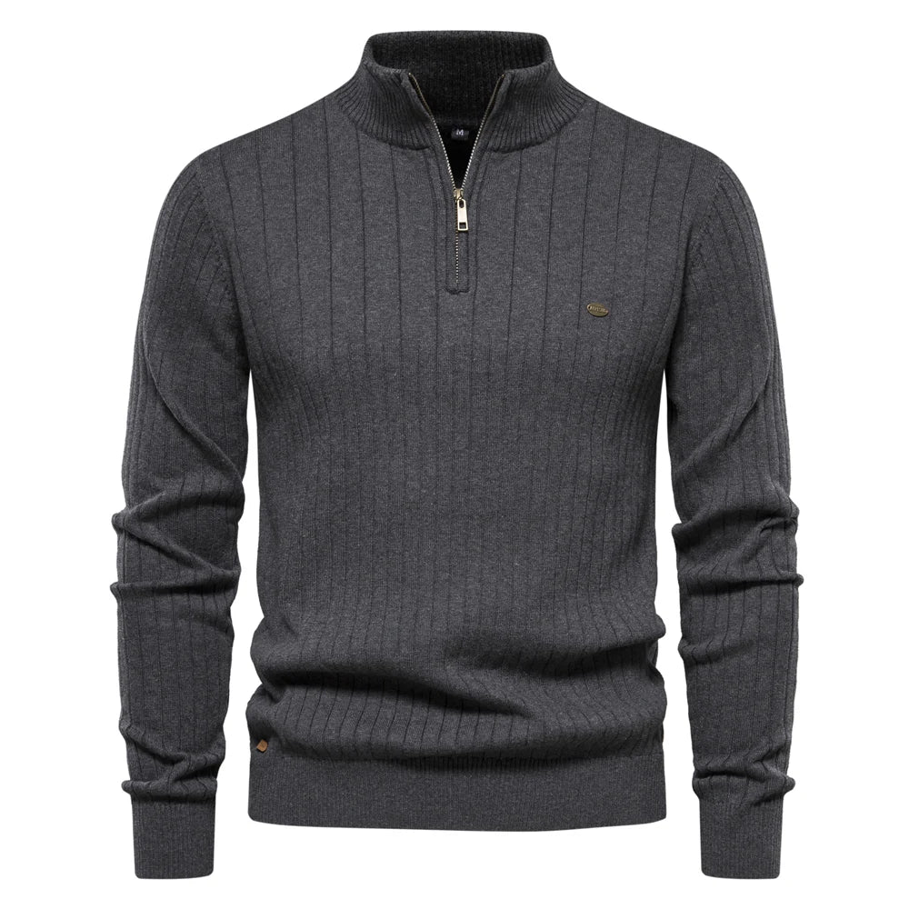 Axel | Men's Quarter Zip Ribbed Sweater Black