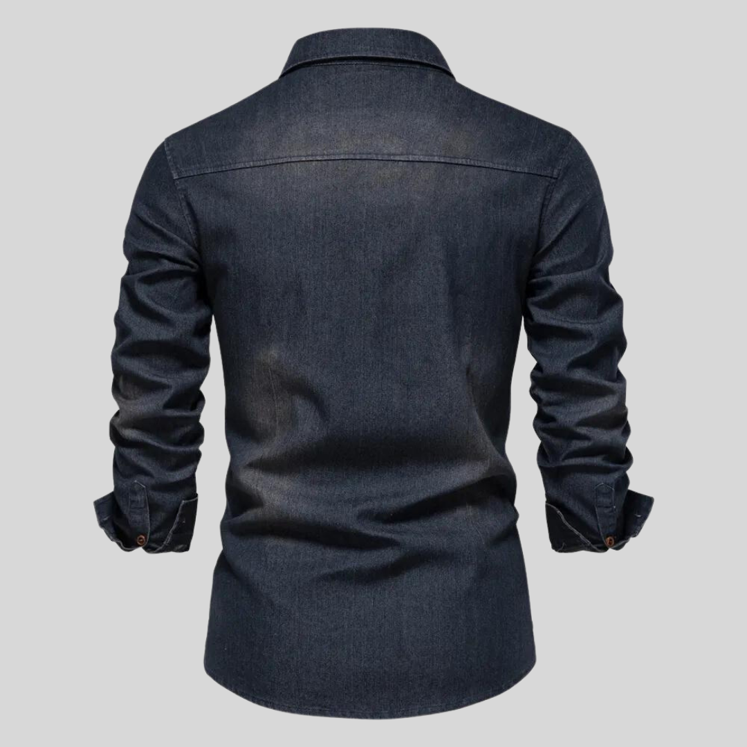 Voss | Men's Denim Shirt Dark Wash Long Sleeve Button Up