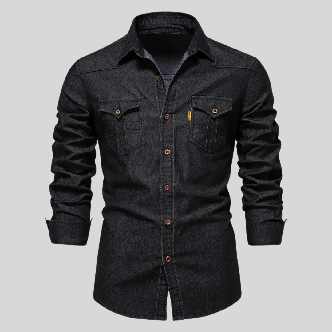 Voss | Men's Denim Shirt Dark Wash Long Sleeve Button Up