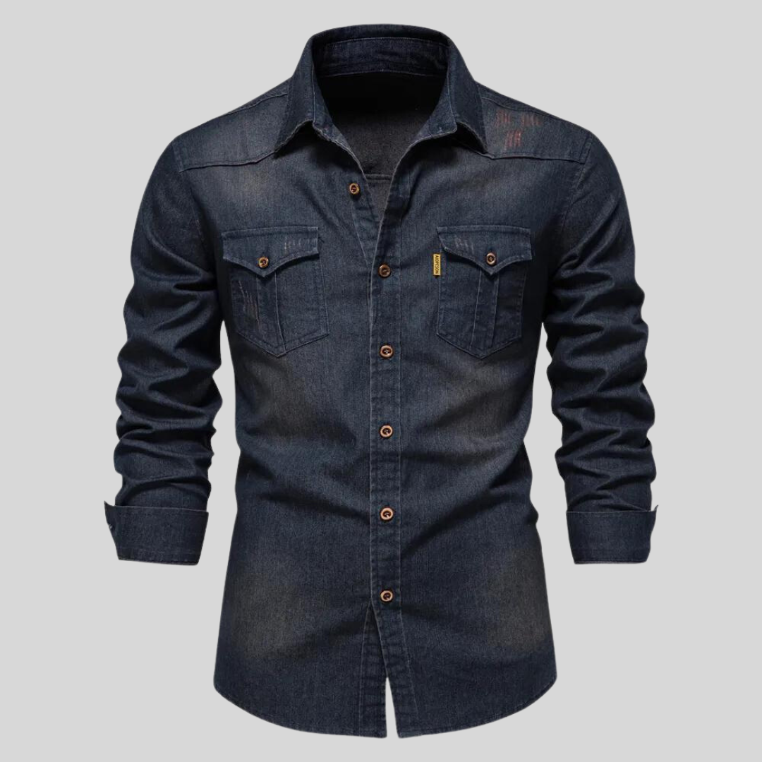 Voss | Men's Denim Shirt Dark Wash Long Sleeve Button Up