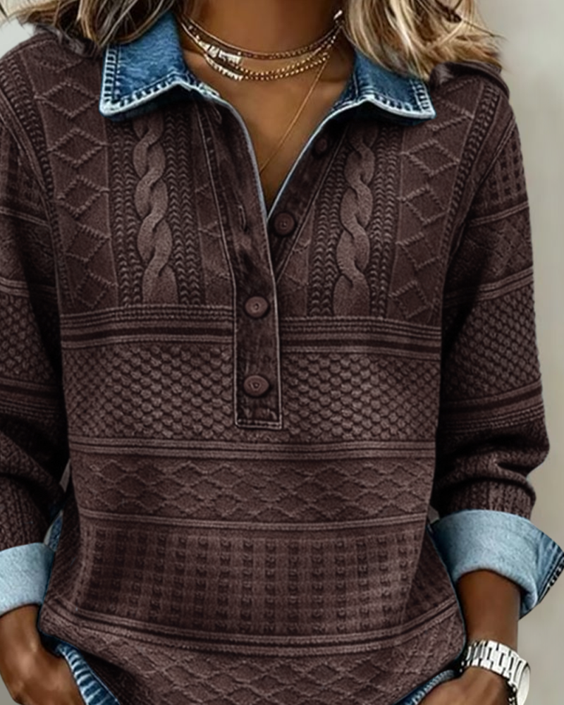 Ines | Women's Cable Knit Denim Shirt Light Blue