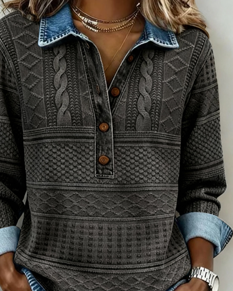 Ines | Women's Cable Knit Denim Shirt Light Blue
