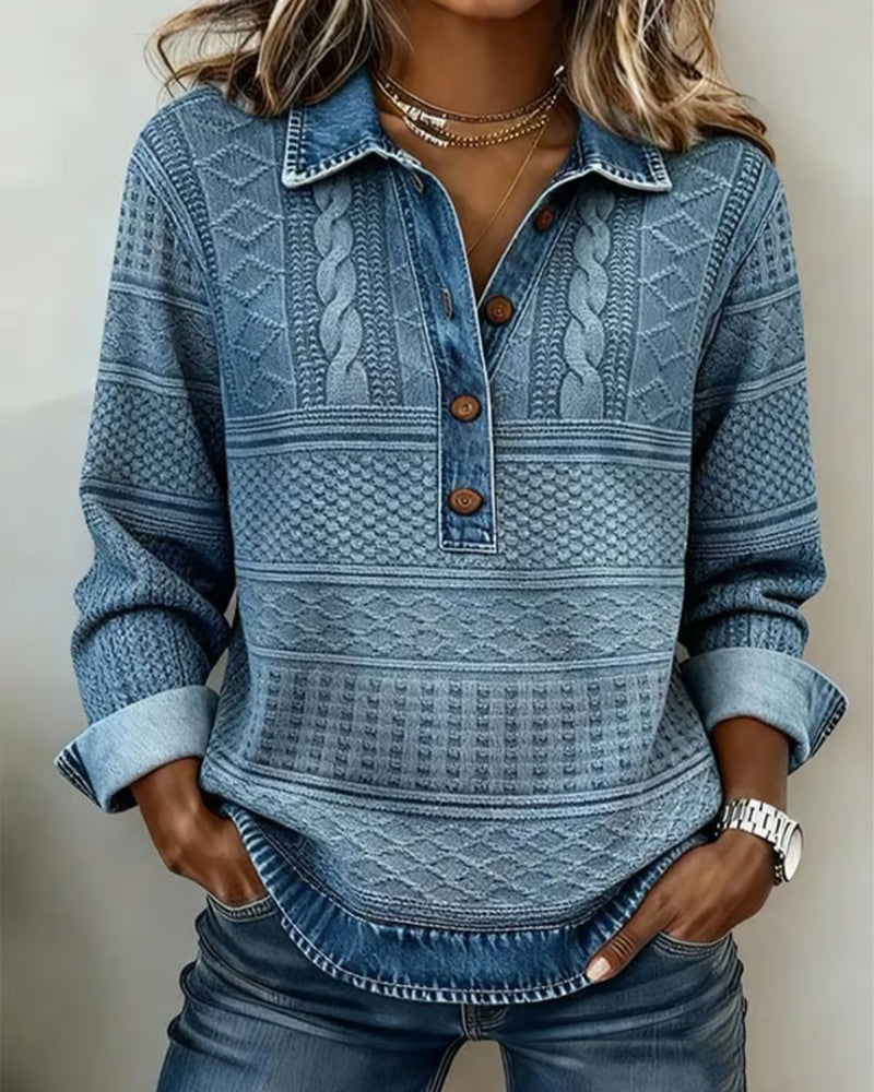 Ines | Women's Cable Knit Denim Shirt Light Blue