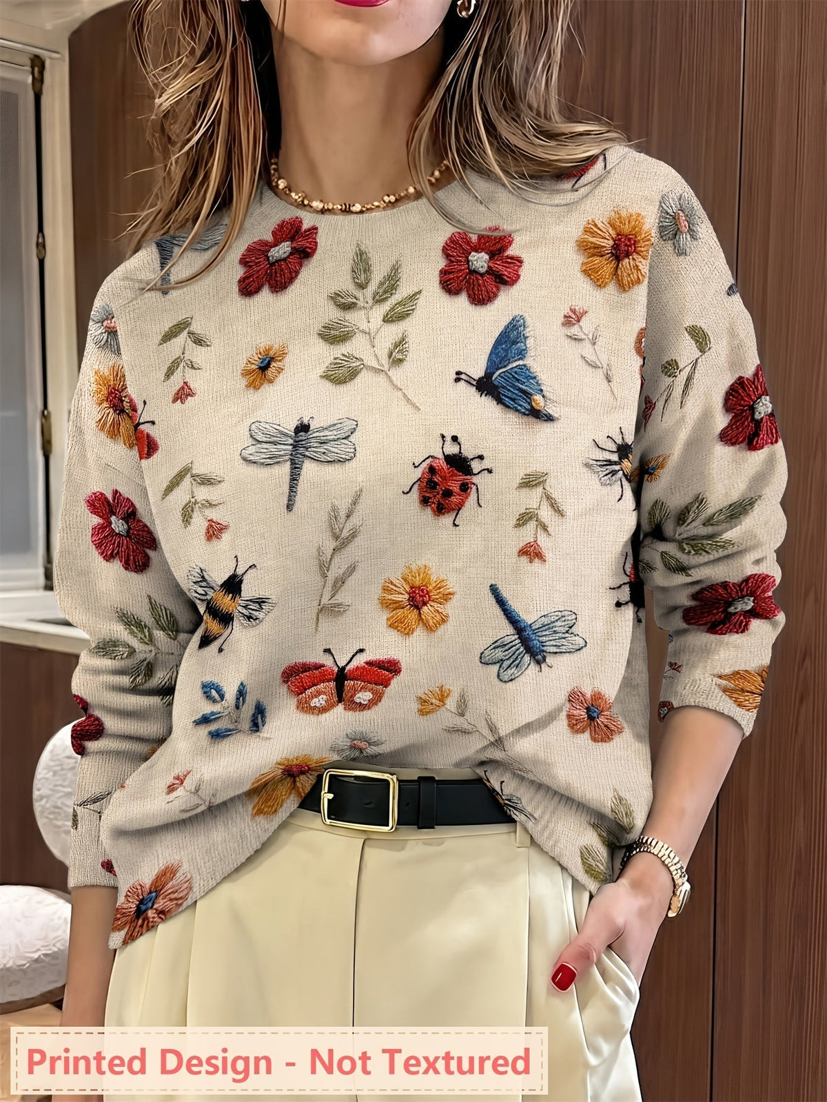 Dama Washington Lola women's embroidered floral knit sweater cream long sleeve - view 5
