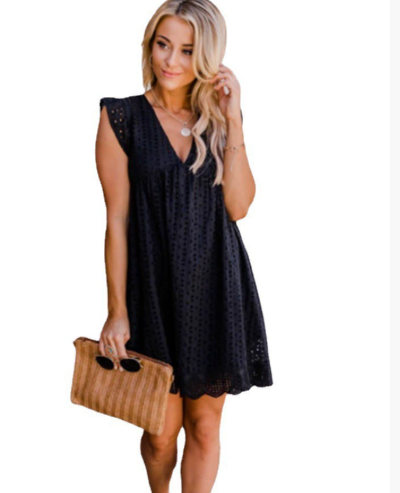 Nola | Women's White Eyelet A Line Dress Sleeveless