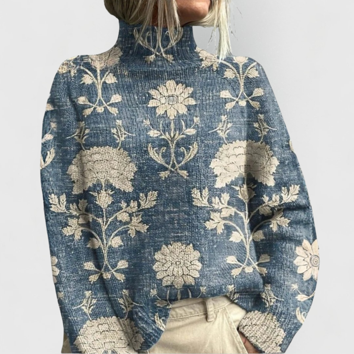 Dama Washington Alma women's cottagecore turtleneck sweater green woodland print - view 3