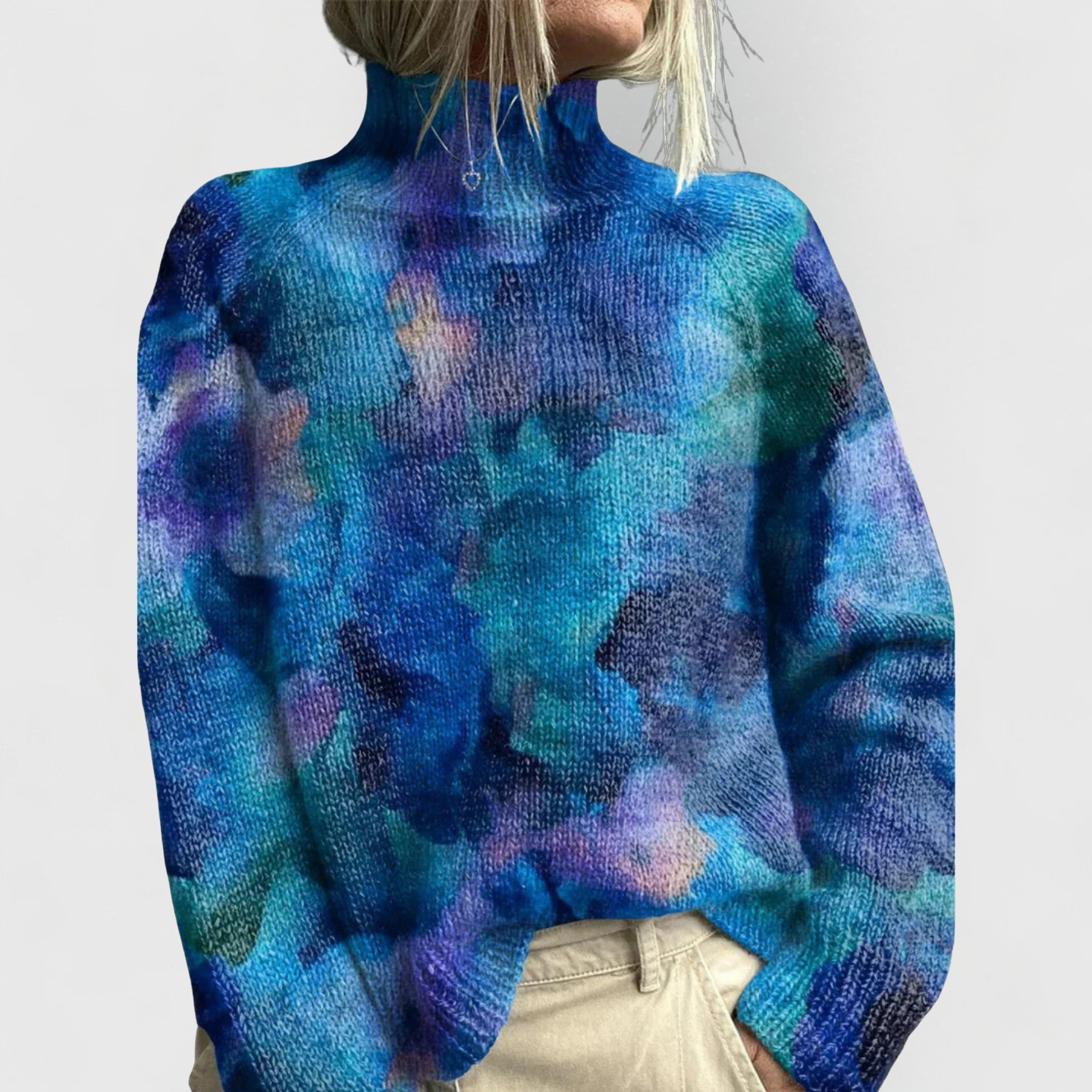 Alma | Women's Cottagecore Turtleneck Sweater Green Woodland Print