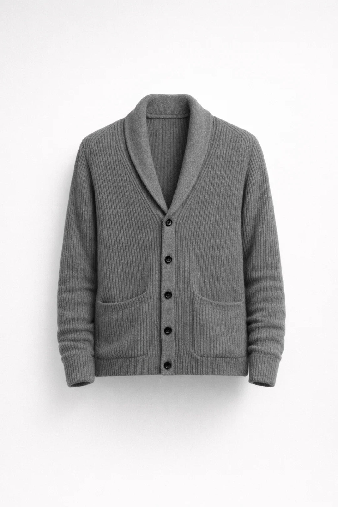 Axel | Men's Shawl Collar Cardigan Gray Ribbed Button Up