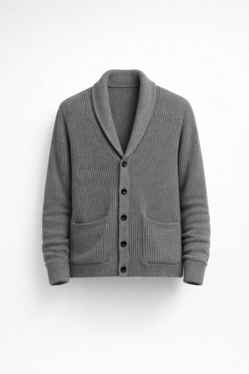 Dama Washington Axel men's shawl collar cardigan gray ribbed button up - view 2