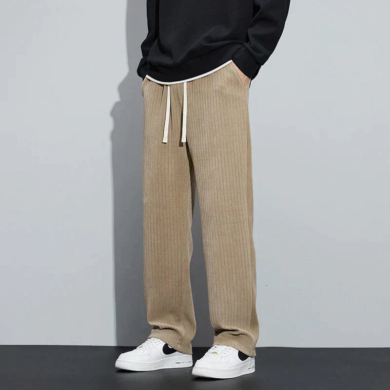 Vance | Men's Wide Leg Pants Black Ribbed Drawstring