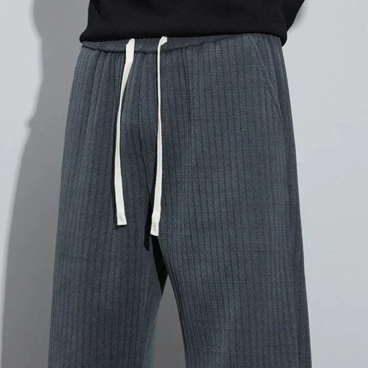 Vance | Men's Wide Leg Pants Black Ribbed Drawstring