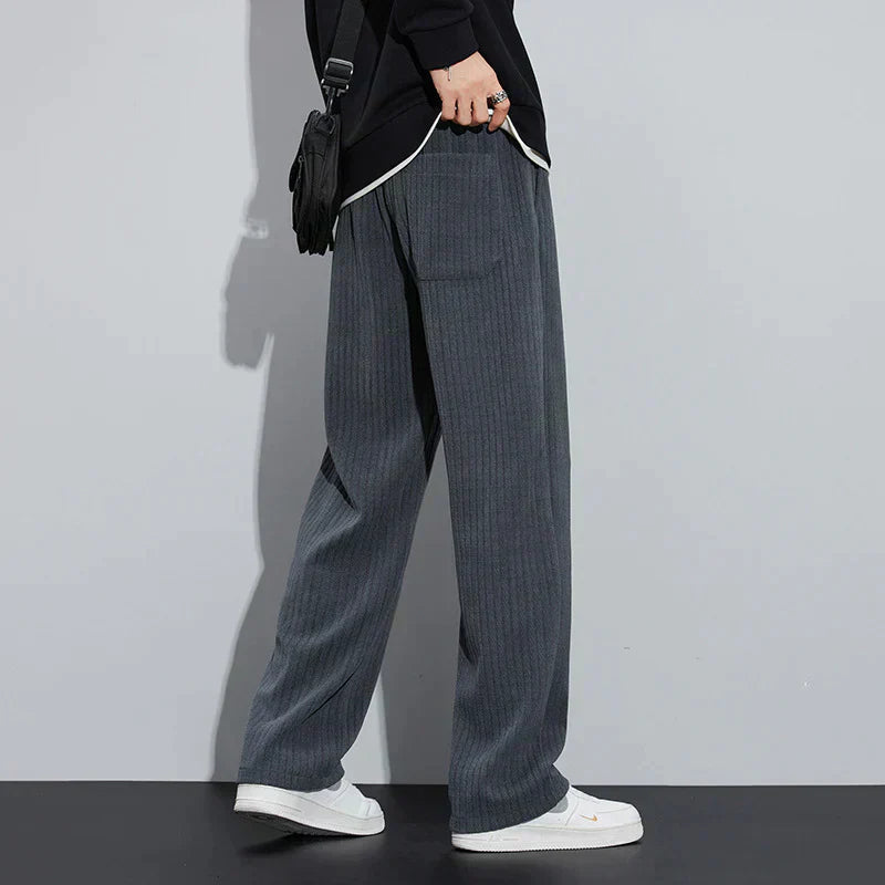 Vance | Men's Wide Leg Pants Black Ribbed Drawstring